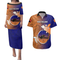 Papua New Guinea New Ireland Province Couples Matching Puletasi Dress and Hawaiian Shirt Mix Coat Of Arms Polynesian Pattern LT05 Blue - Polynesian Pride