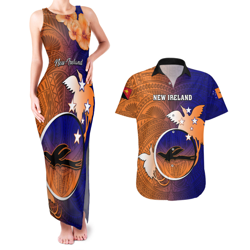 Papua New Guinea New Ireland Province Couples Matching Tank Maxi Dress and Hawaiian Shirt Mix Coat Of Arms Polynesian Pattern LT05 Blue - Polynesian Pride