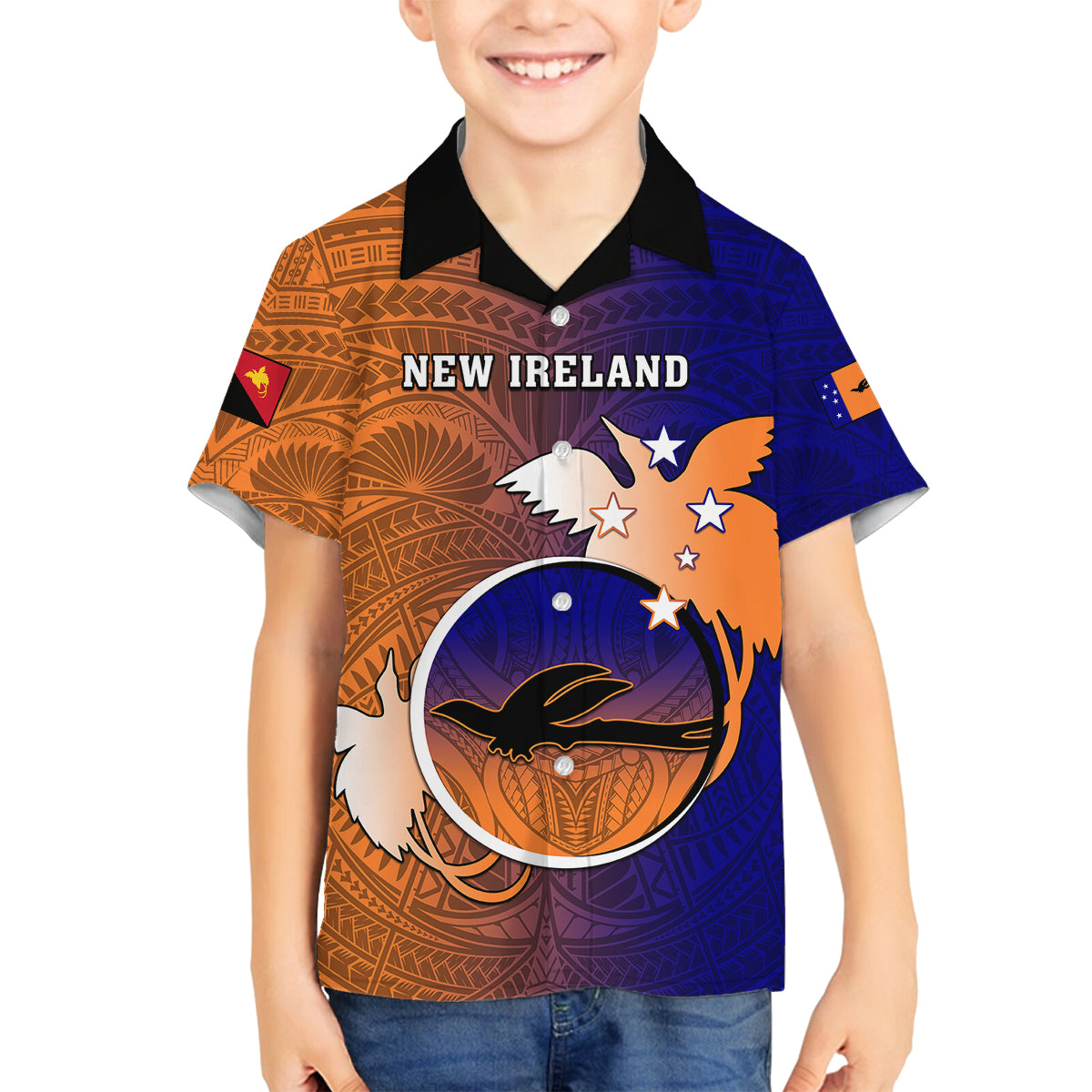 Papua New Guinea New Ireland Province Family Matching Off Shoulder Maxi Dress and Hawaiian Shirt Mix Coat Of Arms Polynesian Pattern LT05 Son's Shirt Blue - Polynesian Pride