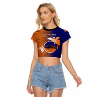 Papua New Guinea New Ireland Province Raglan Cropped T Shirt Mix Coat Of Arms Polynesian Pattern LT05 Female Blue - Polynesian Pride