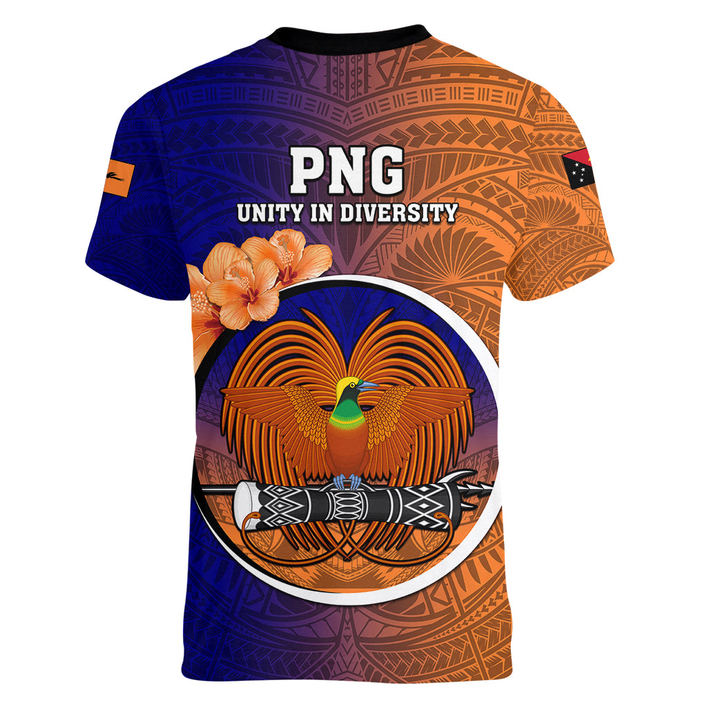 Papua New Guinea New Ireland Province Women V Neck T Shirt Mix Coat Of Arms Polynesian Pattern LT05 - Polynesian Pride