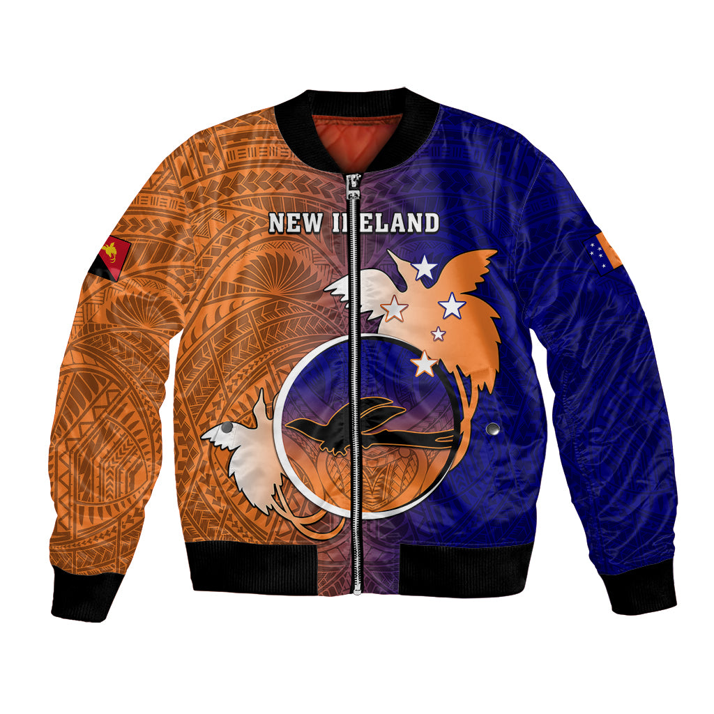 Personalized Papua New Guinea New Ireland Province Bomber Jacket Mix Coat Of Arms Polynesian Pattern LT05 Unisex Blue - Polynesian Pride