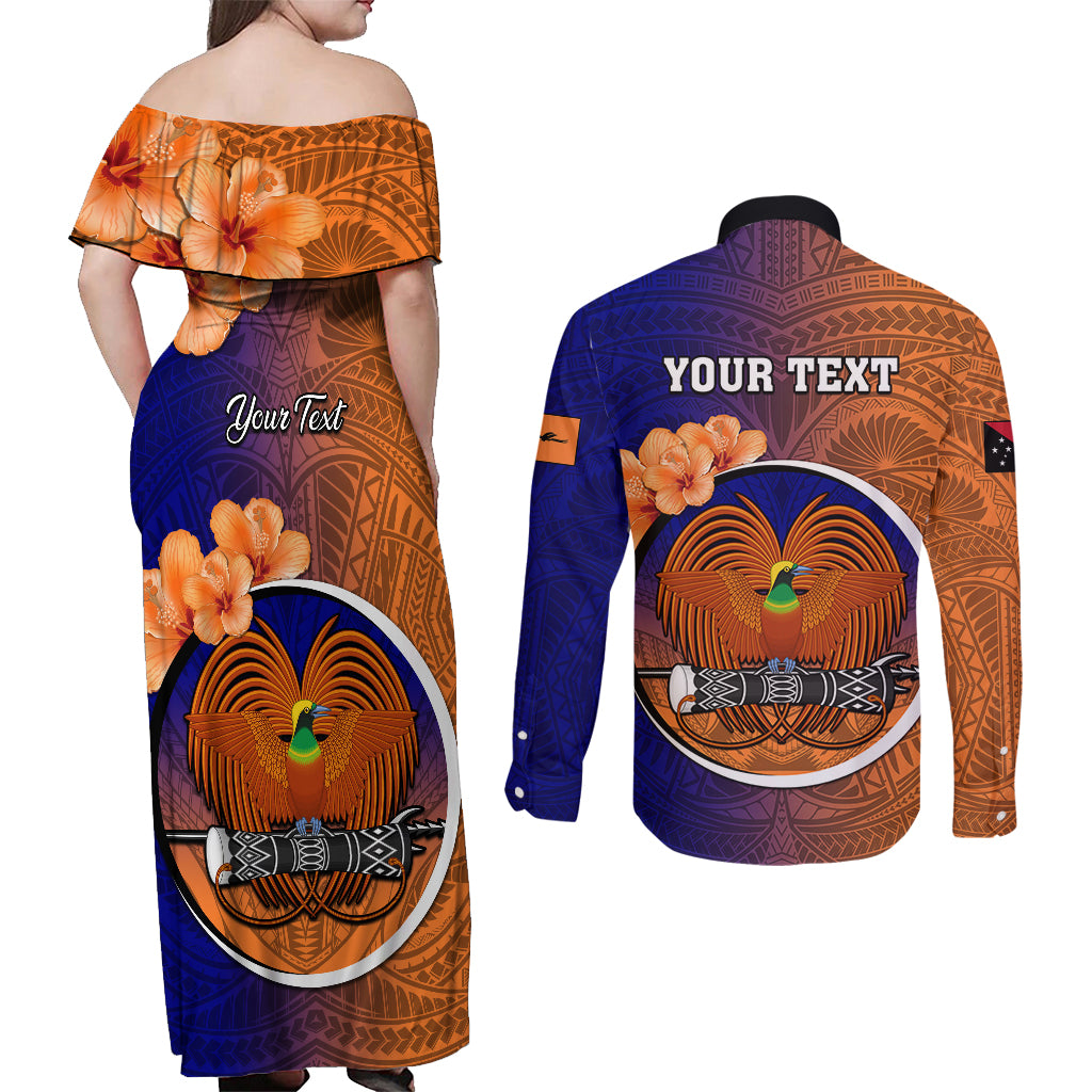 Personalized Papua New Guinea New Ireland Province Couples Matching Off Shoulder Maxi Dress and Long Sleeve Button Shirts Mix Coat Of Arms Polynesian Pattern LT05 - Polynesian Pride