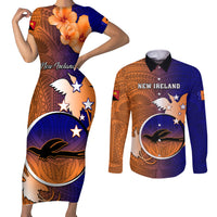 Personalized Papua New Guinea New Ireland Province Couples Matching Short Sleeve Bodycon Dress and Long Sleeve Button Shirts Mix Coat Of Arms Polynesian Pattern LT05 Blue - Polynesian Pride