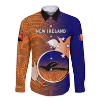 Personalized Papua New Guinea New Ireland Province Long Sleeve Button Shirt Mix Coat Of Arms Polynesian Pattern LT05 Unisex Blue - Polynesian Pride