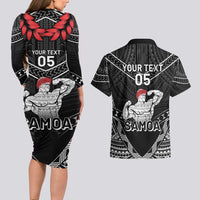 Custom Samoa Wrestling Couples Matching Long Sleeve Bodycon Dress and Hawaiian Shirt Samoan Wrestler Ulafala Style