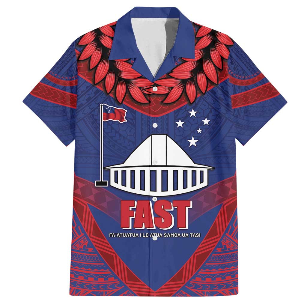 Personalised FAST Party Samoa Family Matching Off Shoulder Short Dress and Hawaiian Shirt Samoan Coat Of Arms Ulafala Style