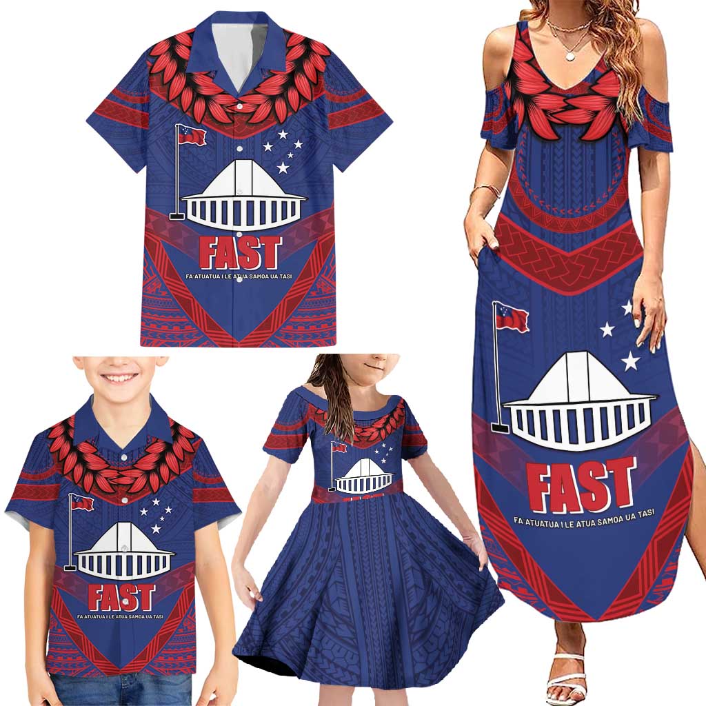 Personalised FAST Party Samoa Family Matching Summer Maxi Dress and Hawaiian Shirt Samoan Coat Of Arms Ulafala Style LT05 - Polynesian Pride