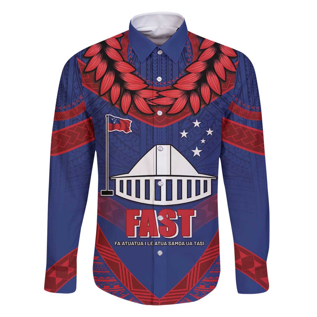 Personalised FAST Party Samoa Family Matching Summer Maxi Dress and Hawaiian Shirt Samoan Coat Of Arms Ulafala Style LT05 Dad's Shirt - Long Sleeve Blue - Polynesian Pride
