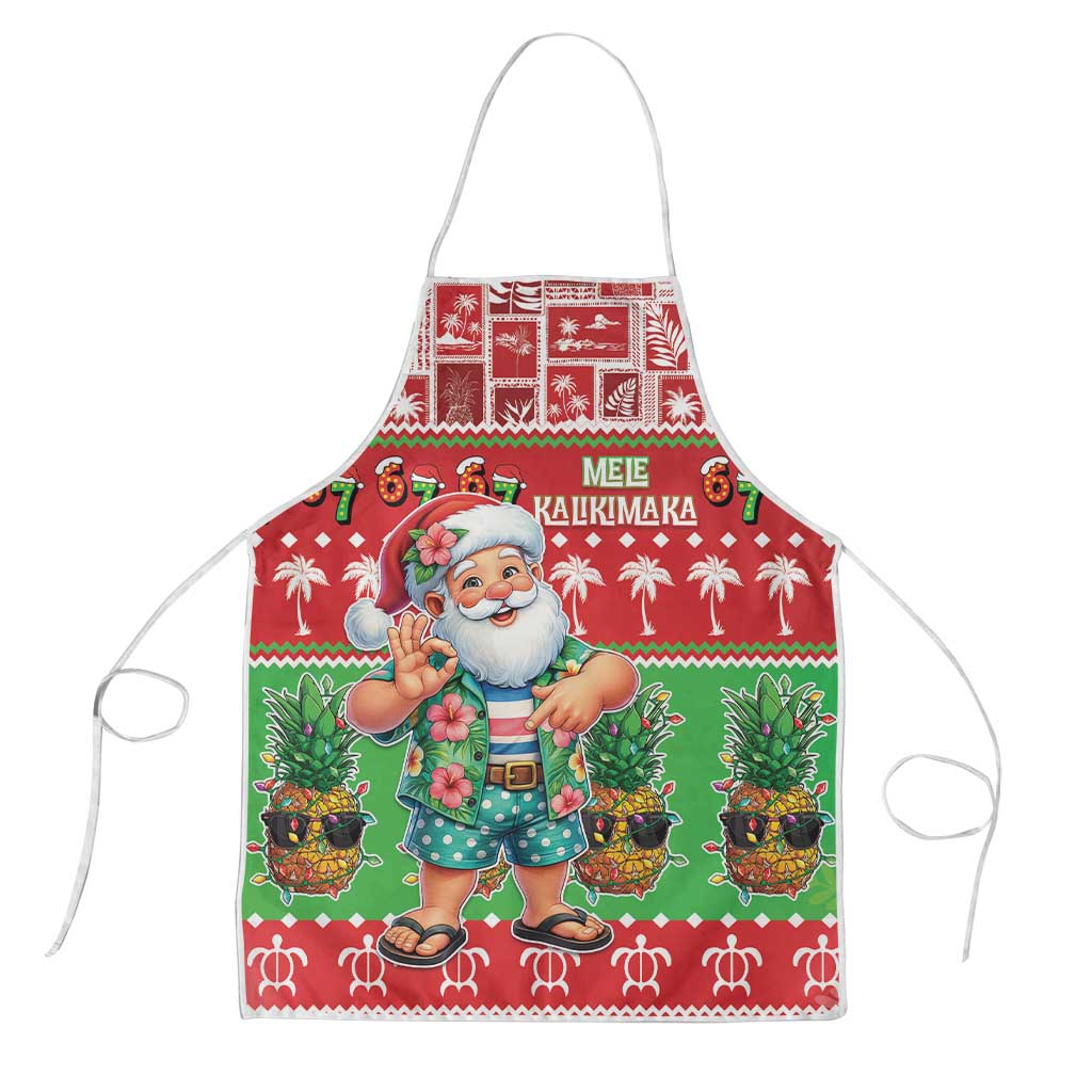 Mele Kalikimaka Hawaii Christmas Apron Funny Santa 67 Gen Alpha Slang LT05 Red - Polynesian Pride