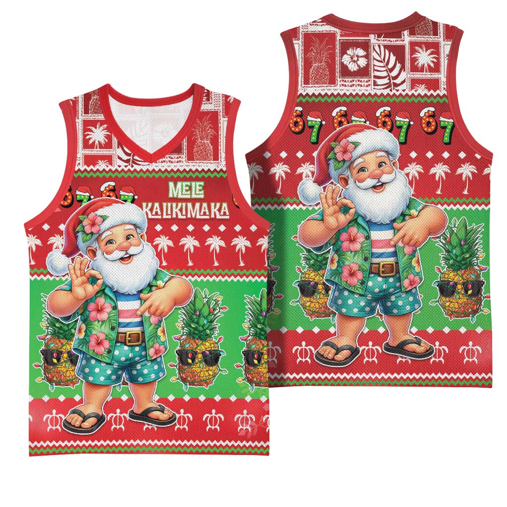 Mele Kalikimaka Hawaii Christmas Basketball Jersey Funny Santa 67 Gen Alpha Slang LT05 - Polynesian Pride