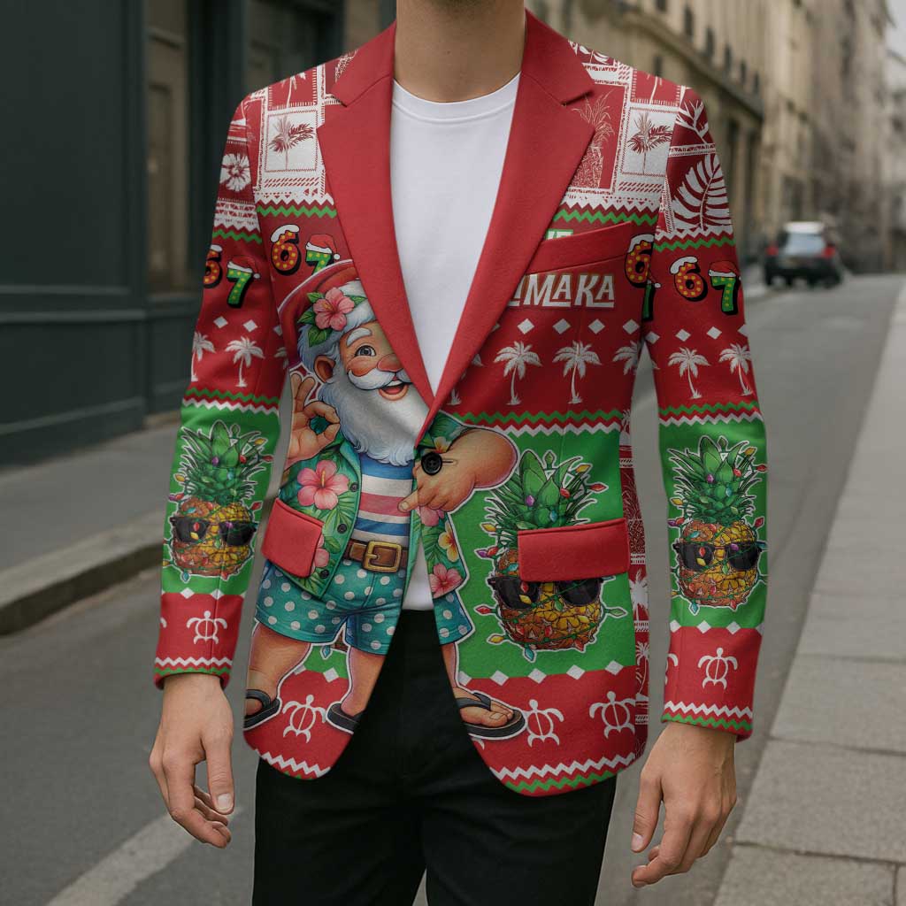 Mele Kalikimaka Hawaii Christmas Blazer Funny Santa 67 Gen Alpha Slang - Polynesian Pride