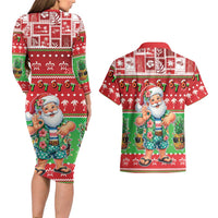 Mele Kalikimaka Hawaii Christmas Couples Matching Long Sleeve Bodycon Dress and Hawaiian Shirt Funny Santa 67 Gen Alpha Slang - Polynesian Pride