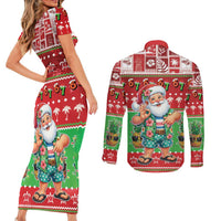 Mele Kalikimaka Hawaii Christmas Couples Matching Short Sleeve Bodycon Dress and Long Sleeve Button Shirt Funny Santa 67 Gen Alpha Slang - Polynesian Pride