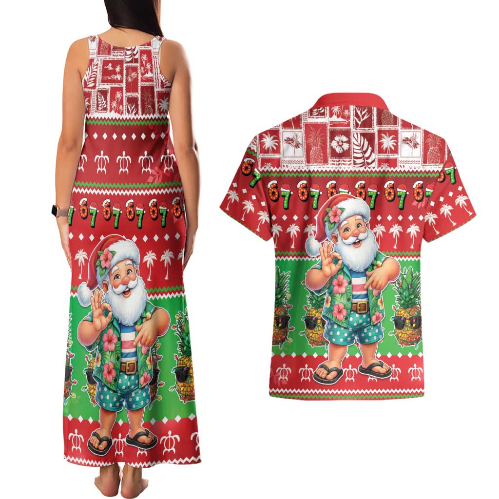 Mele Kalikimaka Hawaii Christmas Couples Matching Tank Maxi Dress and Hawaiian Shirt Funny Santa 67 Gen Alpha Slang - Polynesian Pride