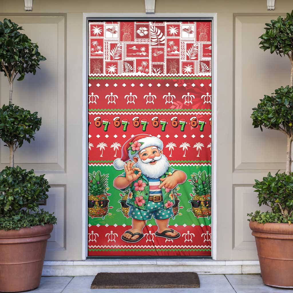 Mele Kalikimaka Hawaii Christmas Door Cover Funny Santa 67 Gen Alpha Slang LT05 Red - Polynesian Pride