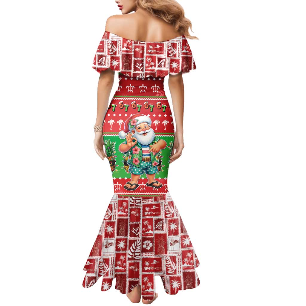 Mele Kalikimaka Hawaii Christmas Family Matching Mermaid Dress and Hawaiian Shirt Funny Santa 67 Gen Alpha Slang - Polynesian Pride