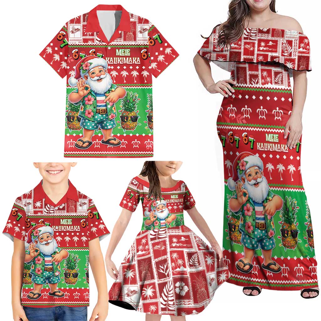 Mele Kalikimaka Hawaii Christmas Family Matching Off Shoulder Maxi Dress and Hawaiian Shirt Funny Santa 67 Gen Alpha Slang - Polynesian Pride