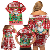 Mele Kalikimaka Hawaii Christmas Family Matching Off Shoulder Short Dress and Hawaiian Shirt Funny Santa 67 Gen Alpha Slang - Polynesian Pride