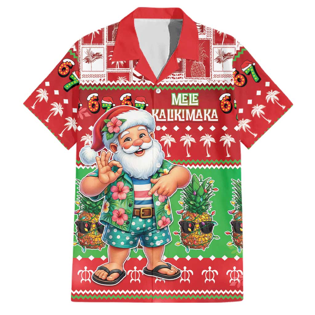 Mele Kalikimaka Hawaii Christmas Family Matching Off Shoulder Short Dress and Hawaiian Shirt Funny Santa 67 Gen Alpha Slang - Polynesian Pride