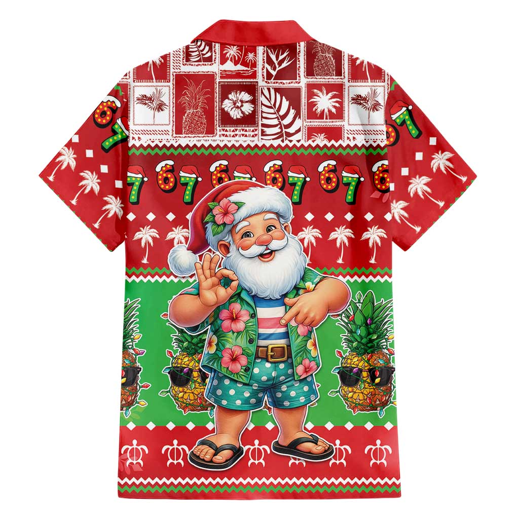 Mele Kalikimaka Hawaii Christmas Family Matching Off Shoulder Short Dress and Hawaiian Shirt Funny Santa 67 Gen Alpha Slang - Polynesian Pride