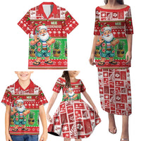 Mele Kalikimaka Hawaii Christmas Family Matching Puletasi and Hawaiian Shirt Funny Santa 67 Gen Alpha Slang - Polynesian Pride