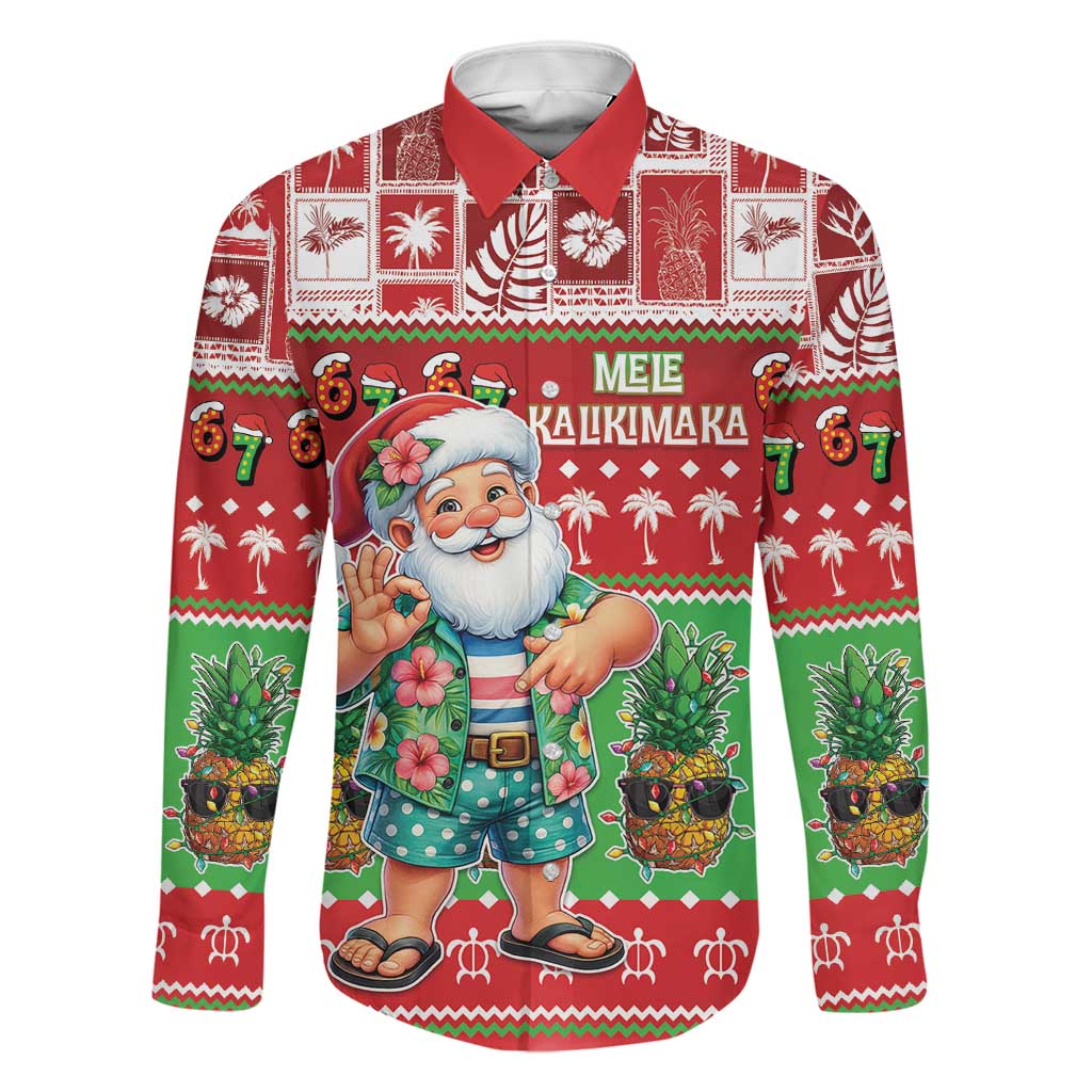 Mele Kalikimaka Hawaii Christmas Family Matching Short Sleeve Bodycon Dress and Hawaiian Shirt Funny Santa 67 Gen Alpha Slang - Polynesian Pride