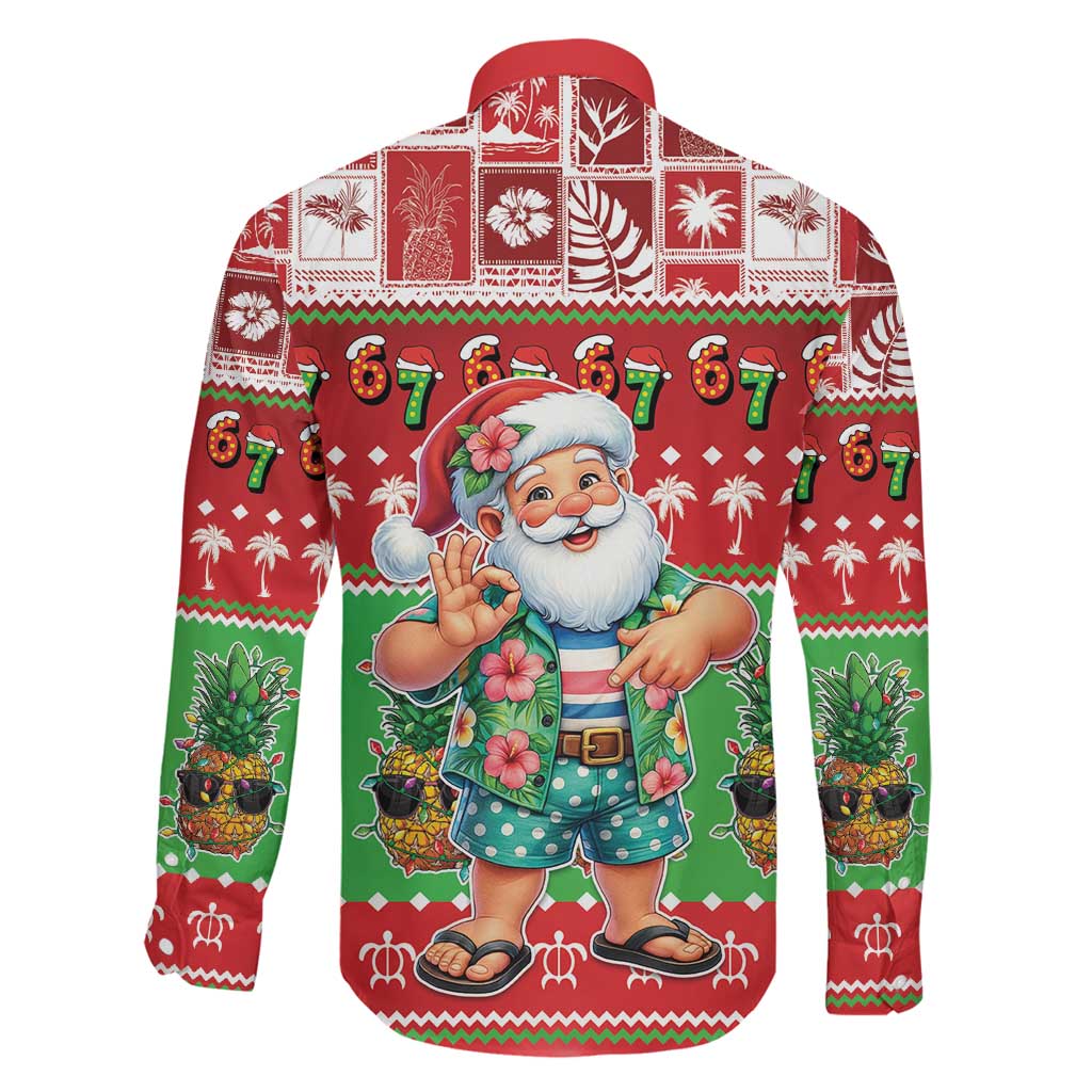 Mele Kalikimaka Hawaii Christmas Family Matching Short Sleeve Bodycon Dress and Hawaiian Shirt Funny Santa 67 Gen Alpha Slang - Polynesian Pride