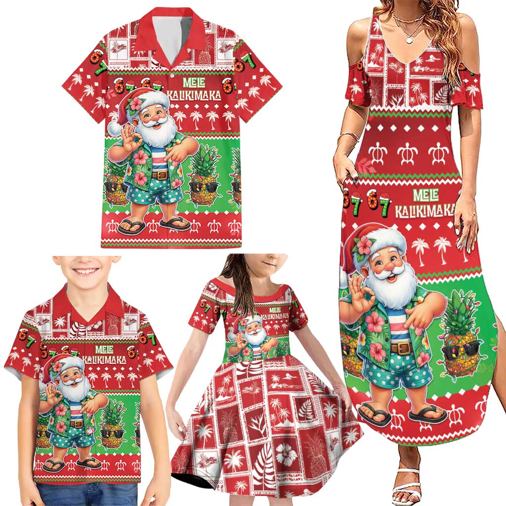 Mele Kalikimaka Hawaii Christmas Family Matching Summer Maxi Dress and Hawaiian Shirt Funny Santa 67 Gen Alpha Slang - Polynesian Pride