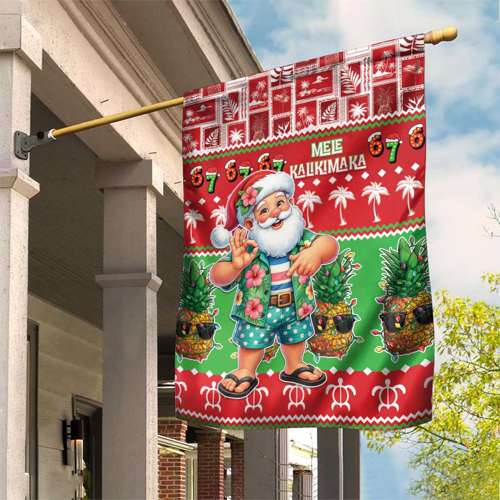 Mele Kalikimaka Hawaii Christmas Garden Flag Funny Santa 67 Gen Alpha Slang LT05 House Flag Red - Polynesian Pride