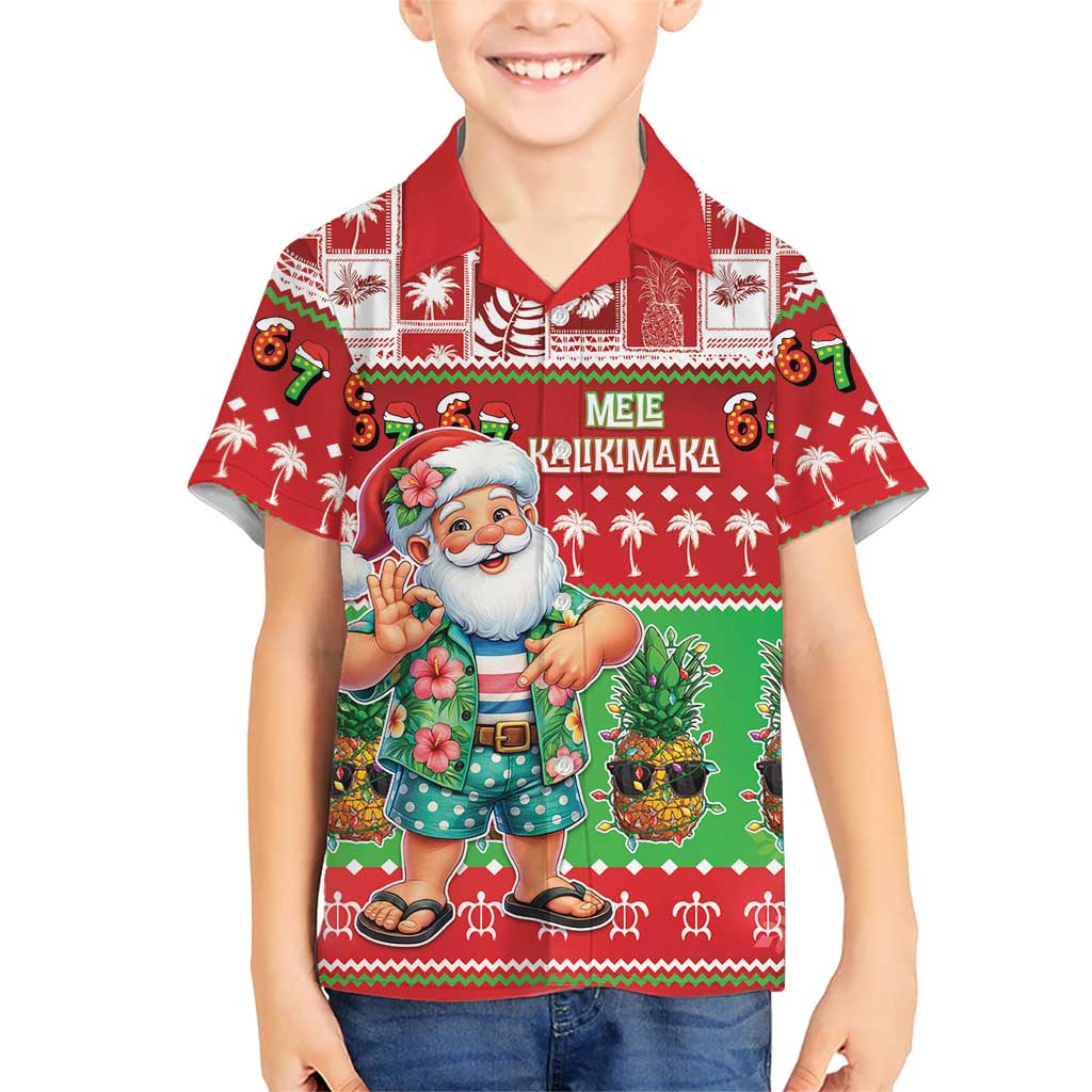 Mele Kalikimaka Hawaii Christmas Kid Hawaiian Shirt Funny Santa 67 Gen Alpha Slang LT05 Kid Red - Polynesian Pride