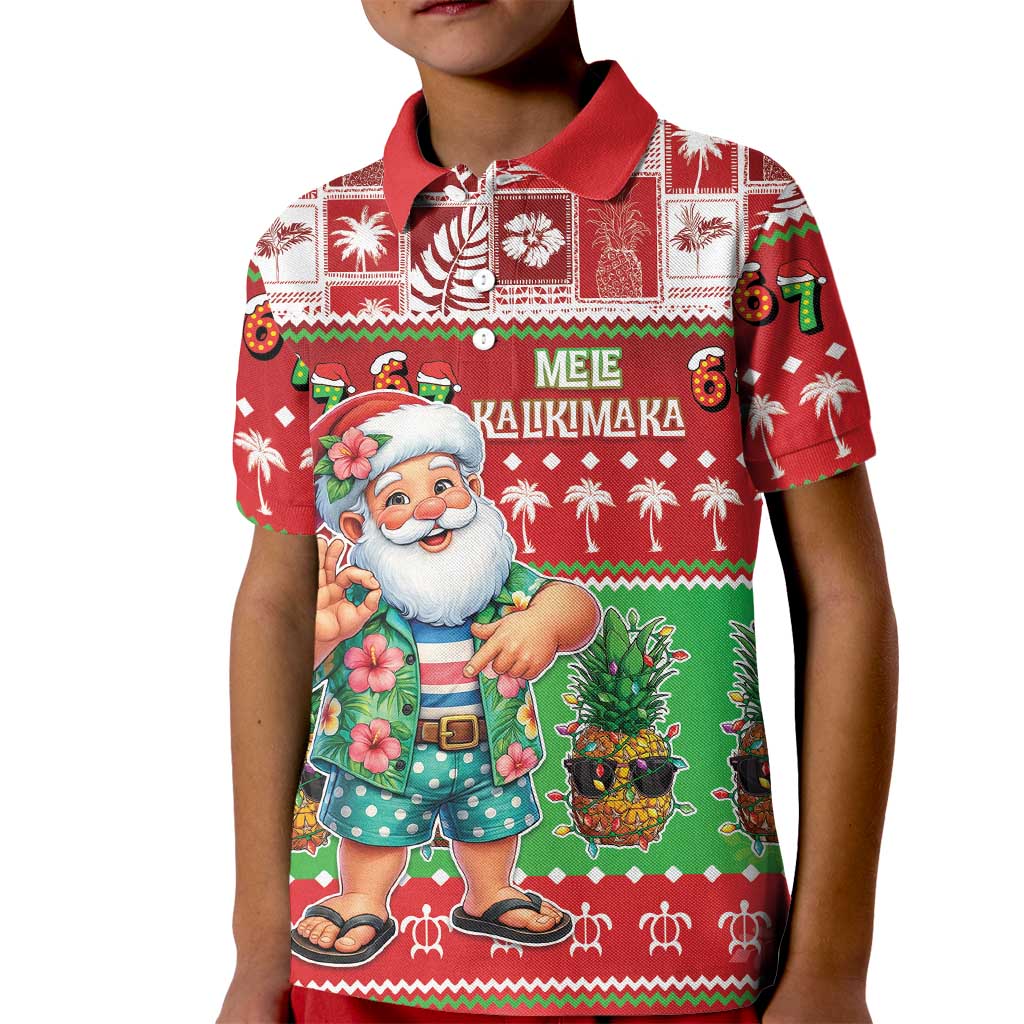 Mele Kalikimaka Hawaii Christmas Kid Polo Shirt Funny Santa 67 Gen Alpha Slang - Polynesian Pride