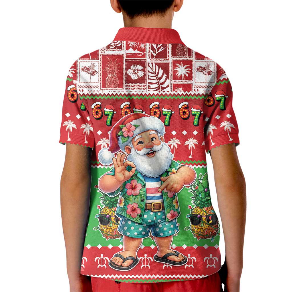 Mele Kalikimaka Hawaii Christmas Kid Polo Shirt Funny Santa 67 Gen Alpha Slang - Polynesian Pride