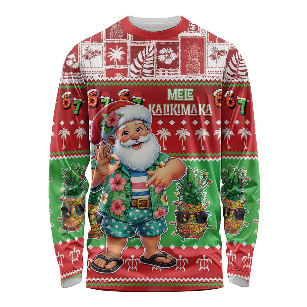 Mele Kalikimaka Hawaii Christmas Long Sleeve Shirt Funny Santa 67 Gen Alpha Slang LT05 Unisex Red - Polynesian Pride