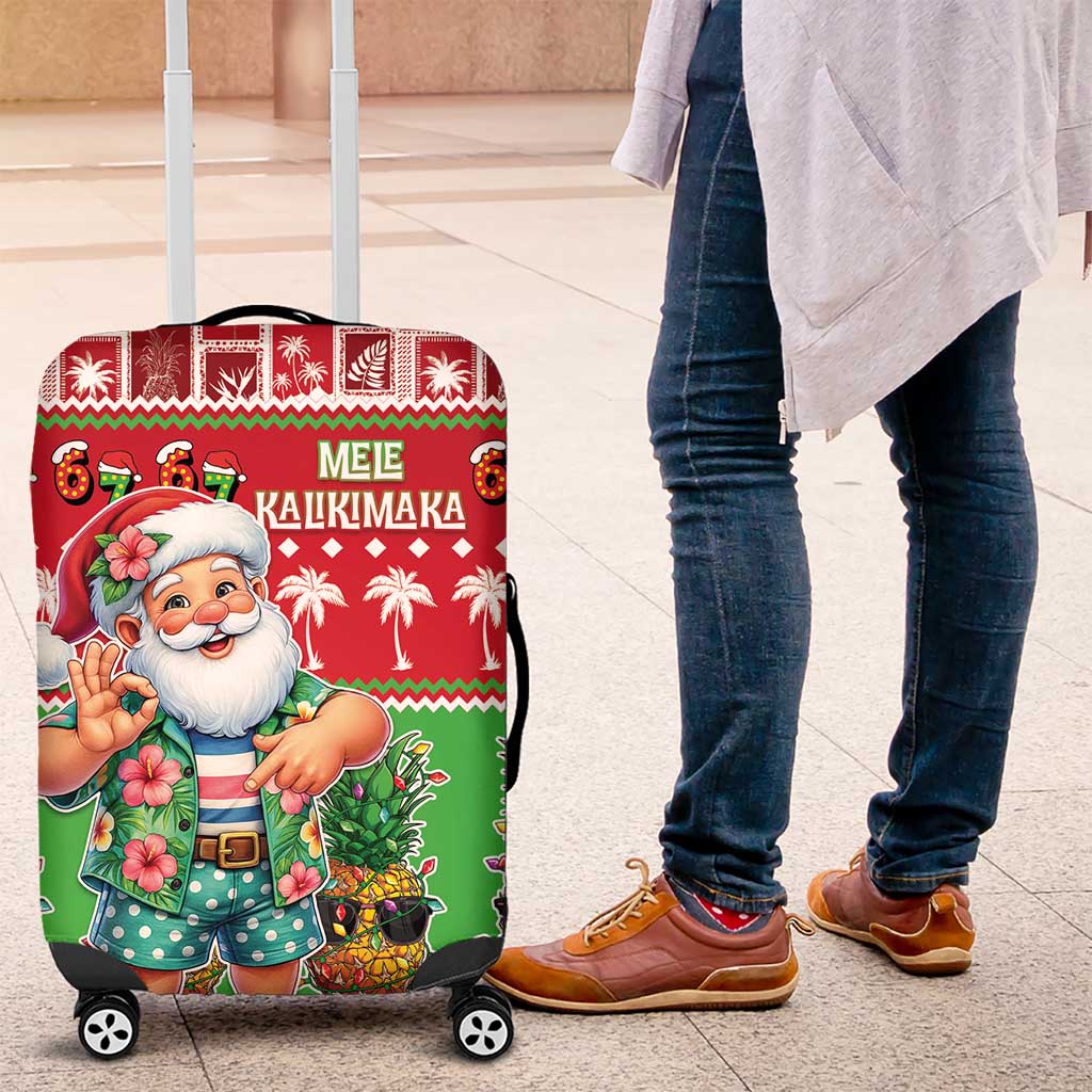 Mele Kalikimaka Hawaii Christmas Luggage Cover Funny Santa 67 Gen Alpha Slang LT05 Red - Polynesian Pride