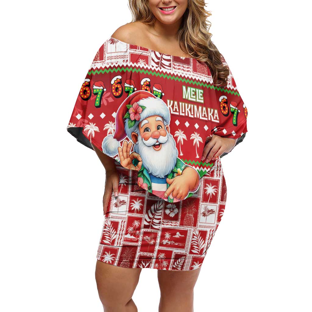 Mele Kalikimaka Hawaii Christmas Off Shoulder Short Dress Funny Santa 67 Gen Alpha Slang - Polynesian Pride