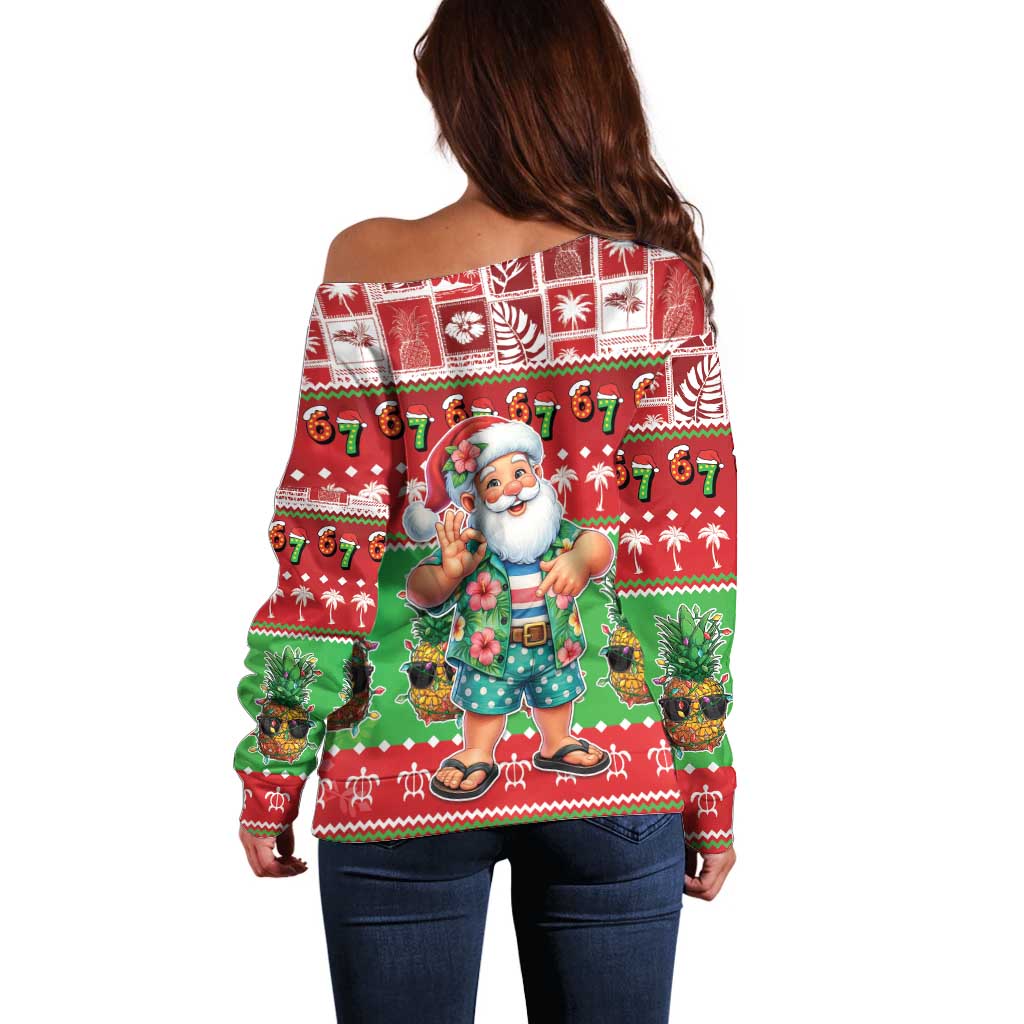 Mele Kalikimaka Hawaii Christmas Off Shoulder Sweater Funny Santa 67 Gen Alpha Slang - Polynesian Pride