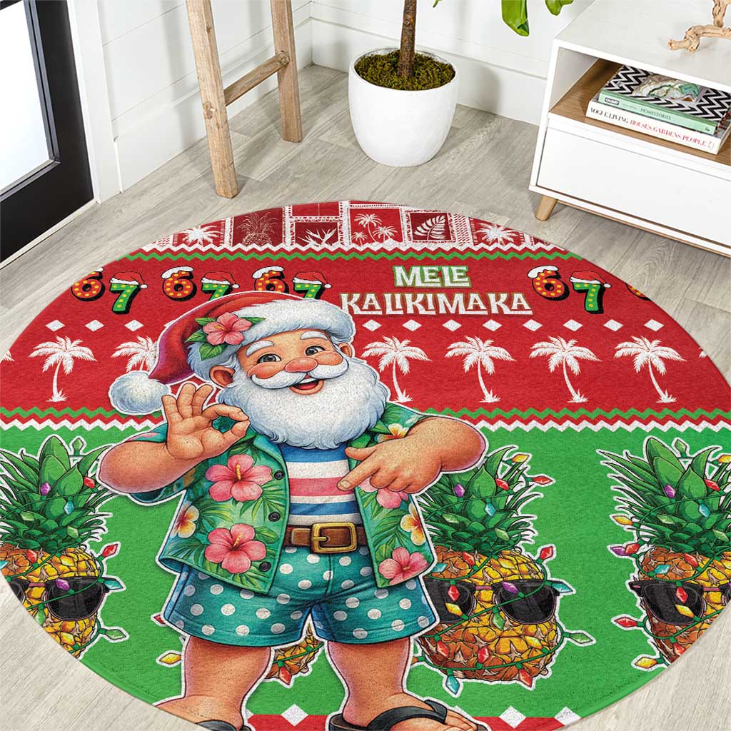 Mele Kalikimaka Hawaii Christmas Round Carpet Funny Santa 67 Gen Alpha Slang LT05 Red - Polynesian Pride