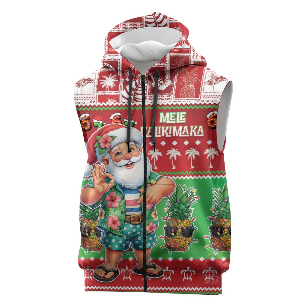 Mele Kalikimaka Hawaii Christmas Sleeveless Zip Hoodie Funny Santa 67 Gen Alpha Slang LT05 Red - Polynesian Pride