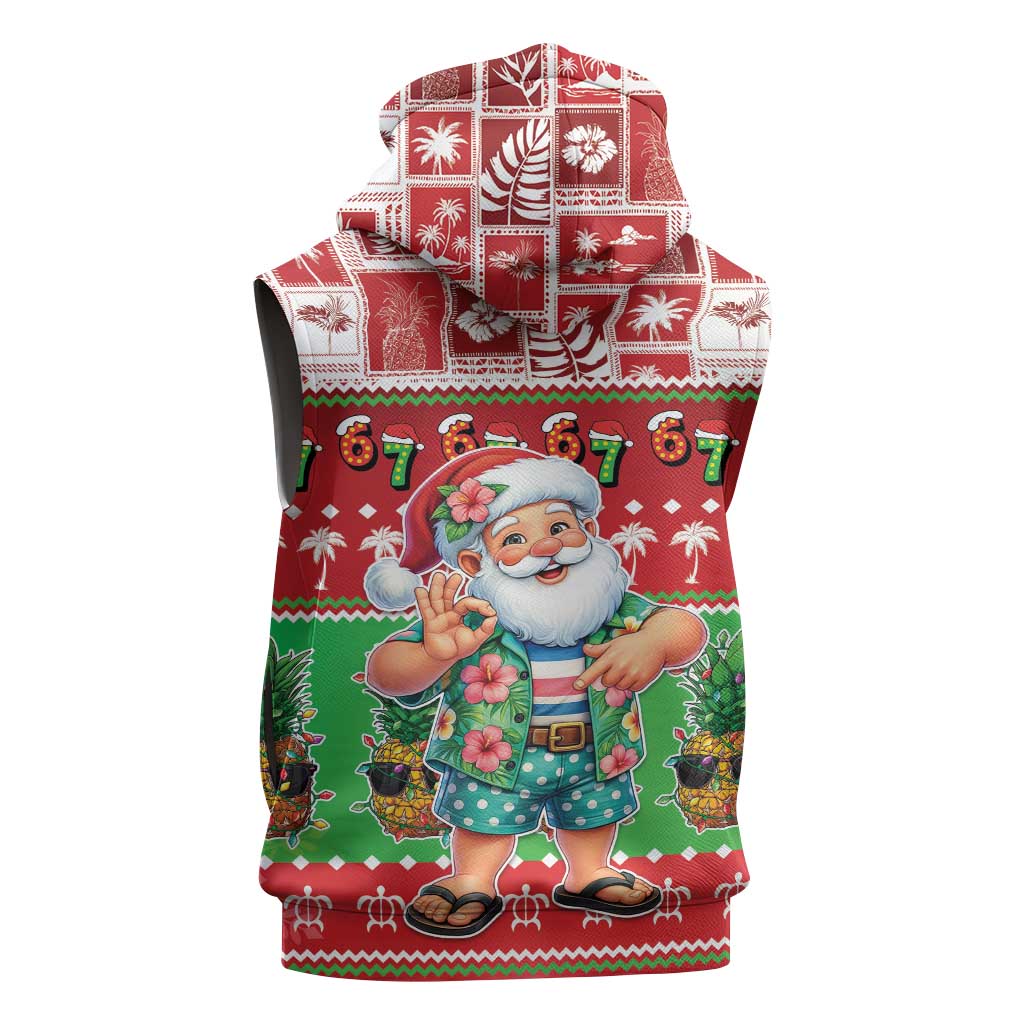 Mele Kalikimaka Hawaii Christmas Sleeveless Zip Hoodie Funny Santa 67 Gen Alpha Slang LT05 - Polynesian Pride