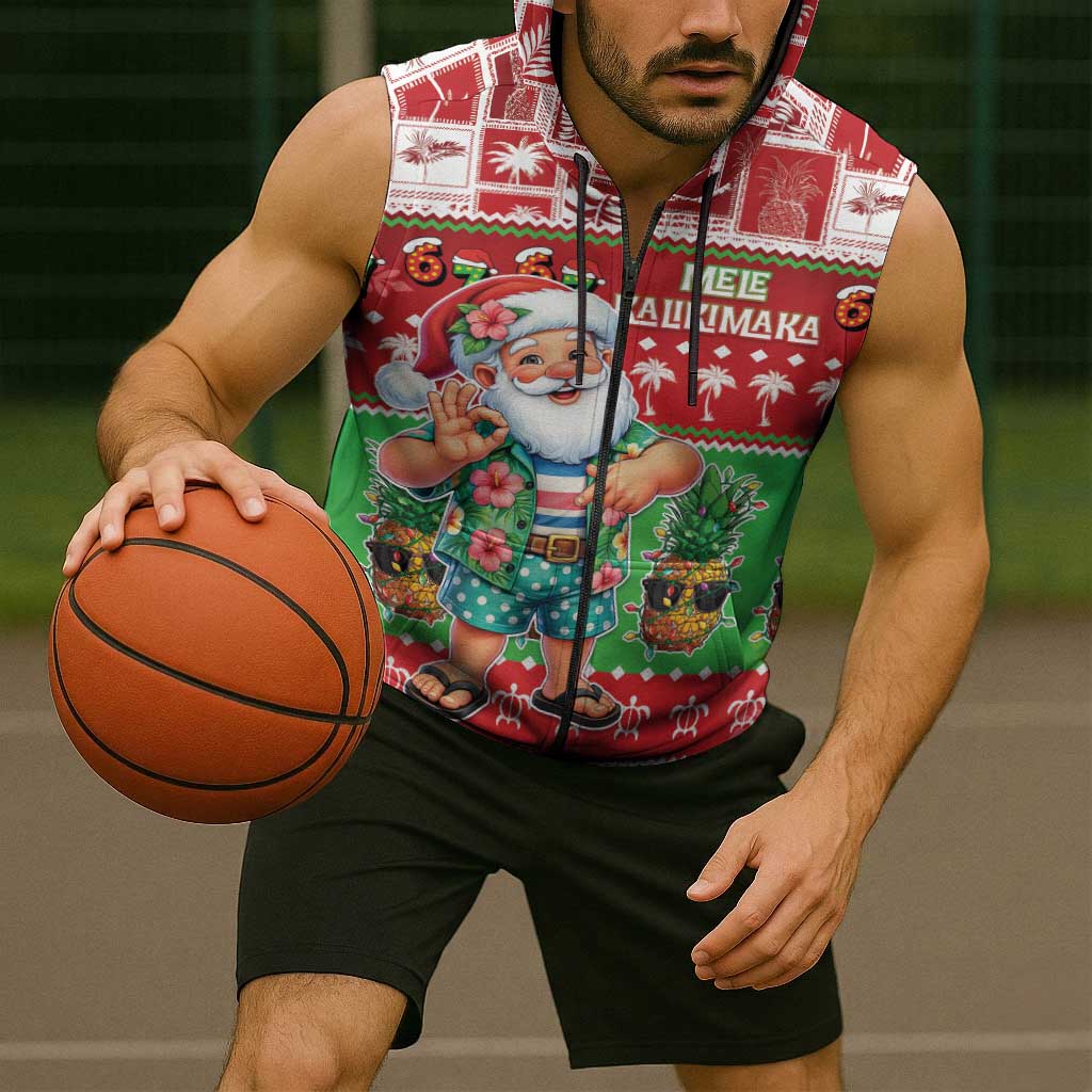 Mele Kalikimaka Hawaii Christmas Sleeveless Zip Hoodie Funny Santa 67 Gen Alpha Slang LT05 - Polynesian Pride