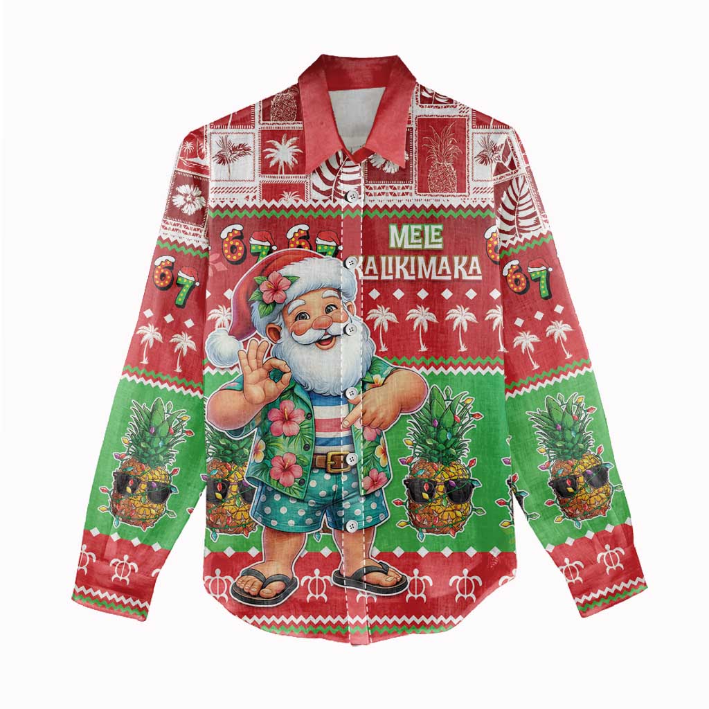 Mele Kalikimaka Hawaii Christmas Women Casual Shirt Funny Santa 67 Gen Alpha Slang - Polynesian Pride