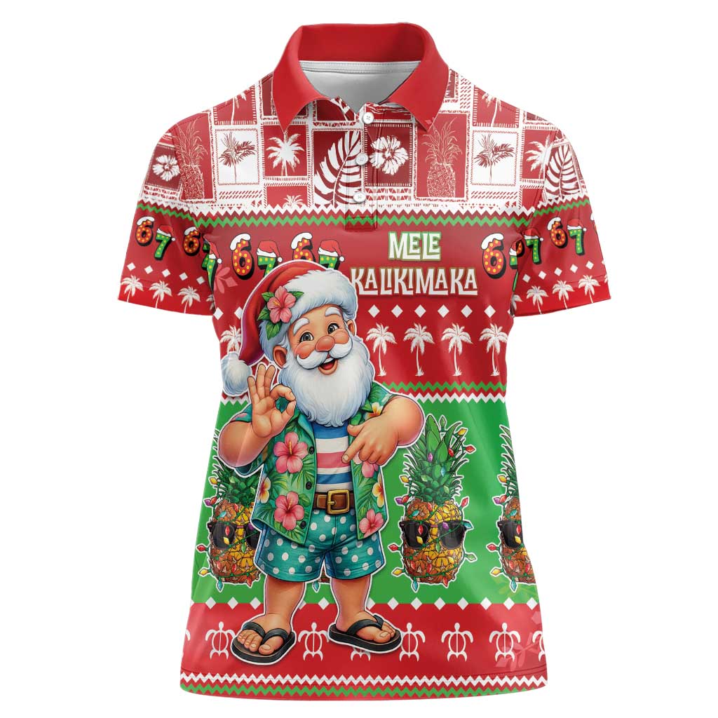Mele Kalikimaka Hawaii Christmas Women Polo Shirt Funny Santa 67 Gen Alpha Slang - Polynesian Pride