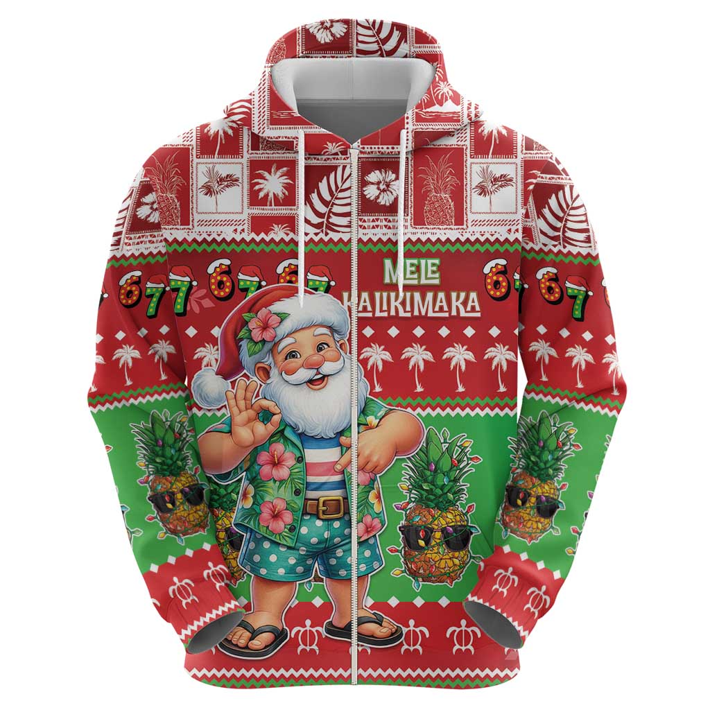 Mele Kalikimaka Hawaii Christmas Zip Hoodie Funny Santa 67 Gen Alpha Slang LT05 - Polynesian Pride