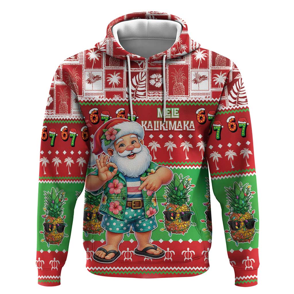 Mele Kalikimaka Hawaii Christmas Zip Hoodie Funny Santa 67 Gen Alpha Slang LT05 Pullover Hoodie Red - Polynesian Pride