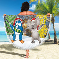 Christmas In July Beach Blanket Funny Dabbing Dance Koala And Blue Penguins