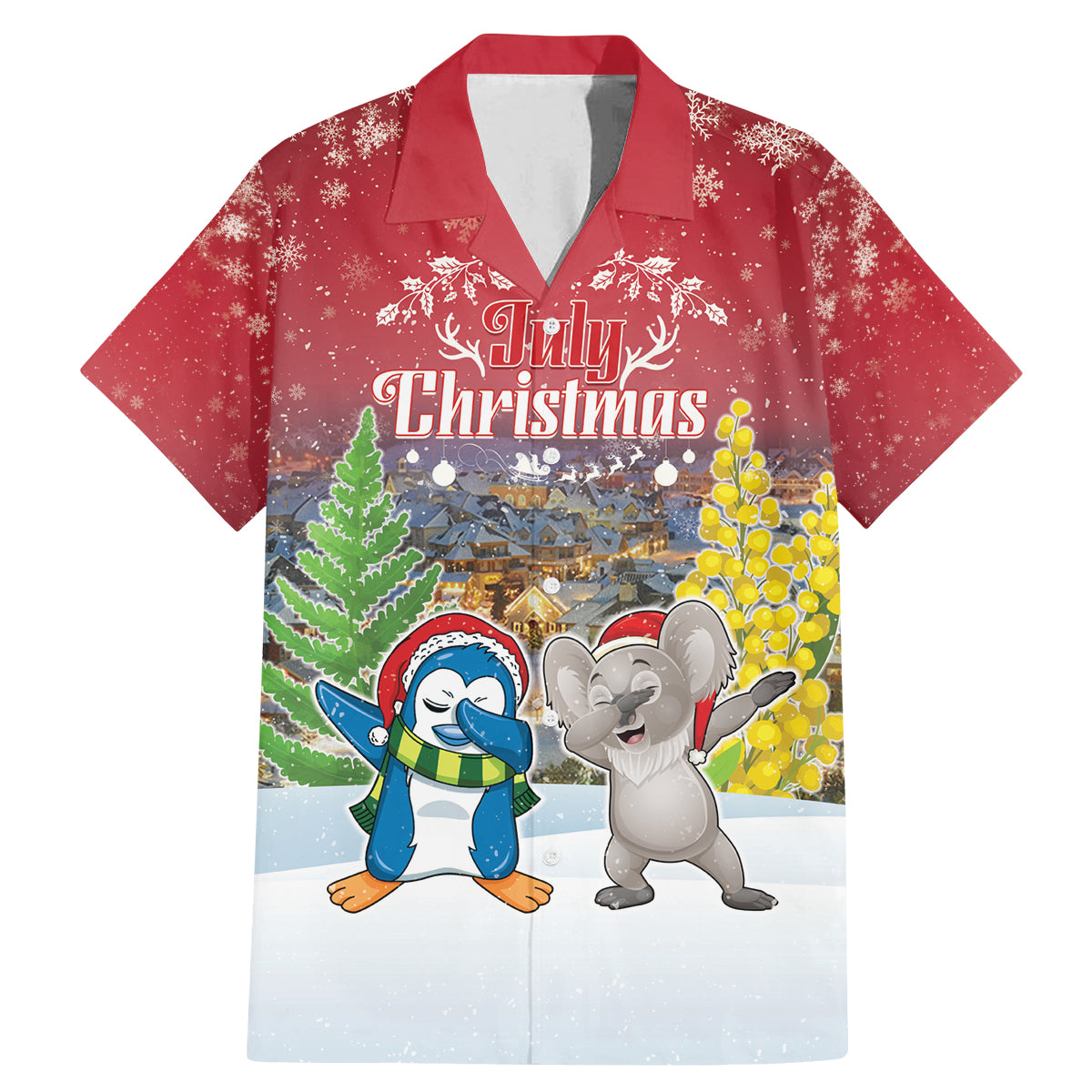 Personalised Christmas In July Family Matching Mermaid Dress and Hawaiian Shirt Funny Dabbing Dance Koala And Blue Penguins