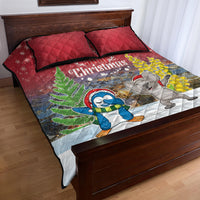 Christmas In July Quilt Bed Set Funny Dabbing Dance Koala And Blue Penguins
