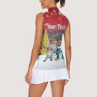 Personalised Christmas In July Women Sleeveless Polo Shirt Funny Dabbing Dance Koala And Blue Penguins