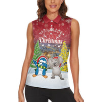 Personalised Christmas In July Women Sleeveless Polo Shirt Funny Dabbing Dance Koala And Blue Penguins